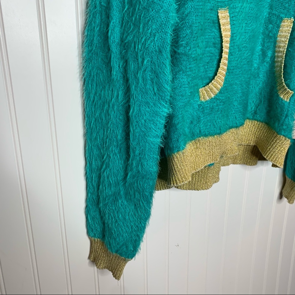 NWT Juicy Couture Teal Fuzzy Eyelash Sweater Size L - Picture 3 of 6